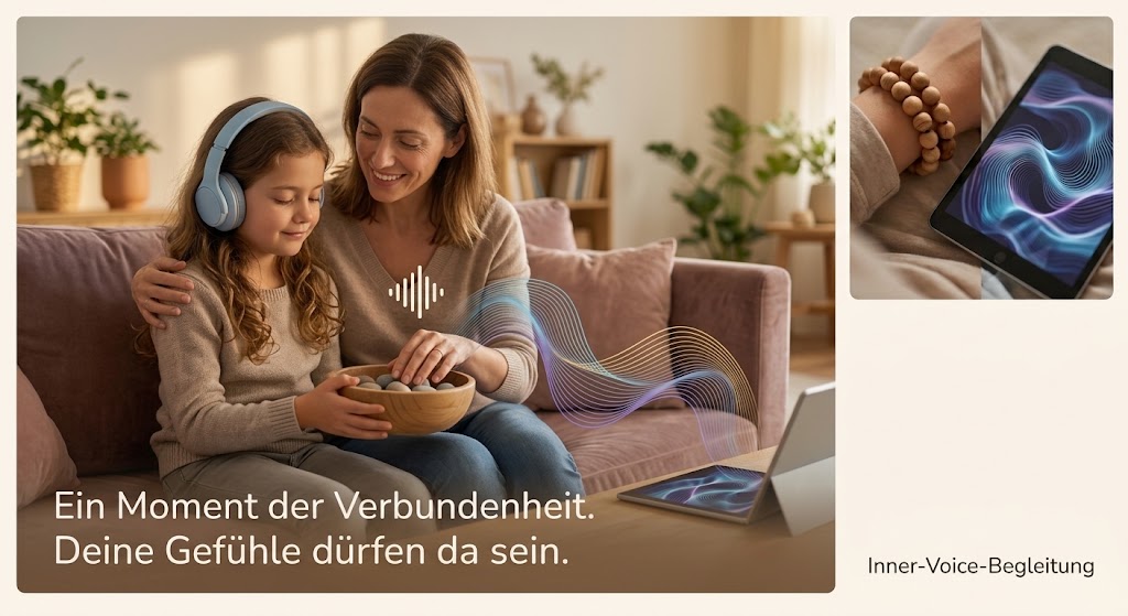 Entspanntes Kind hört Klangfrequenzen zur Beruhigung des Nervensystems