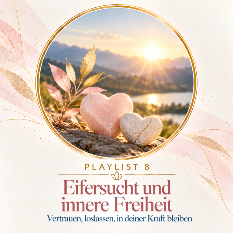 08 — Eifersucht & innere Freiheit Quadratische Grafik für Playlist 8 „Eifersucht und innere Freiheit – Vertrauen, loslassen, in deiner Kraft bleiben“ aus dem Buch von Ulrike