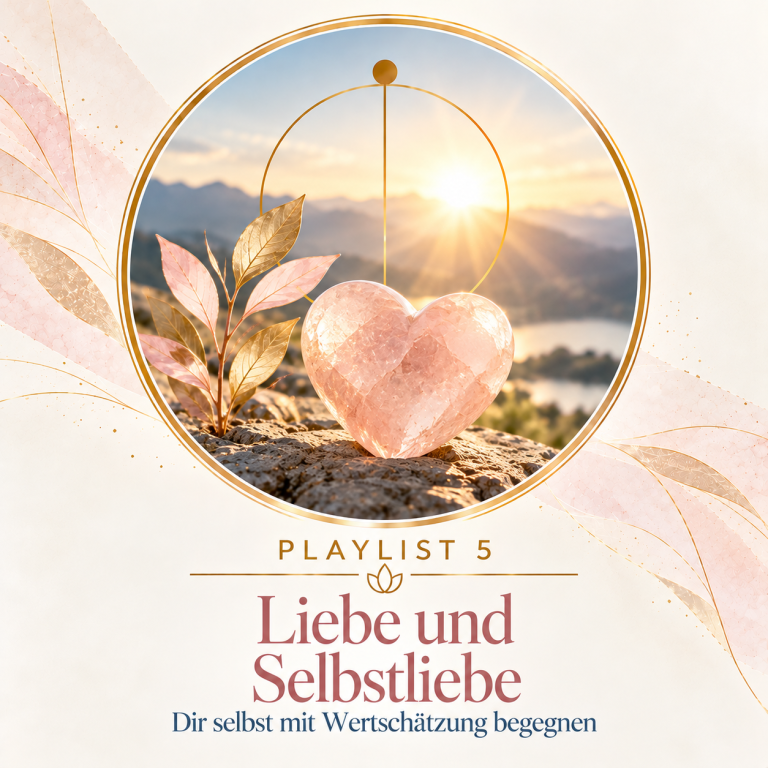 05 — Liebe & Selbstliebe Quadratische Grafik für Playlist 5 „Liebe und Selbstliebe – Dir selbst mit Wertschätzung begegnen“ aus dem Buch von Ulrike Gomes Ascenso. Ei