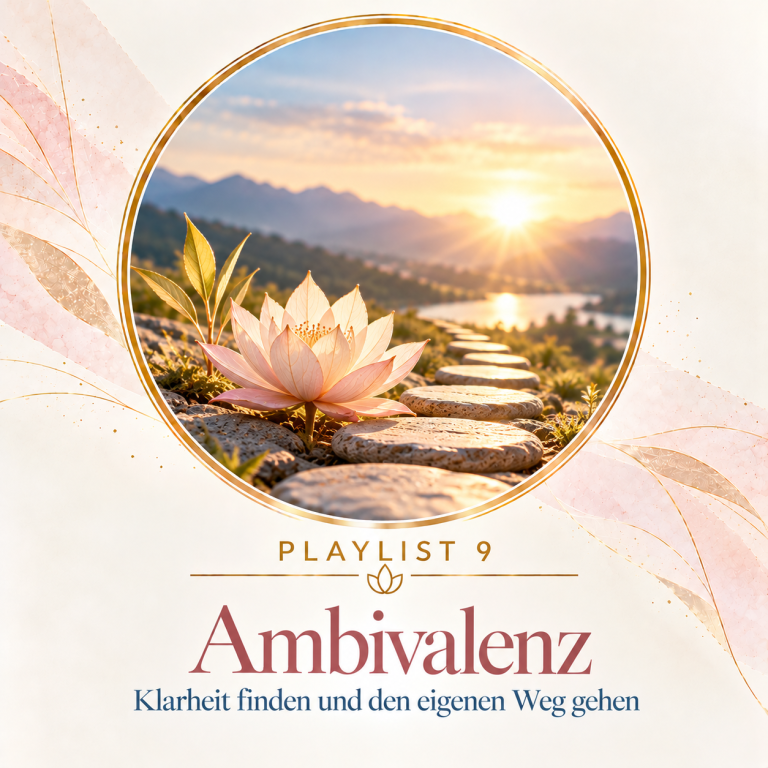 09 — Ambivalenz & Klarheit Quadratische Grafik für Playlist 9 „Ambivalenz – Klarheit finden und den eigenen Weg gehen“ aus dem Buch von Ulrike Gomes Ascenso.